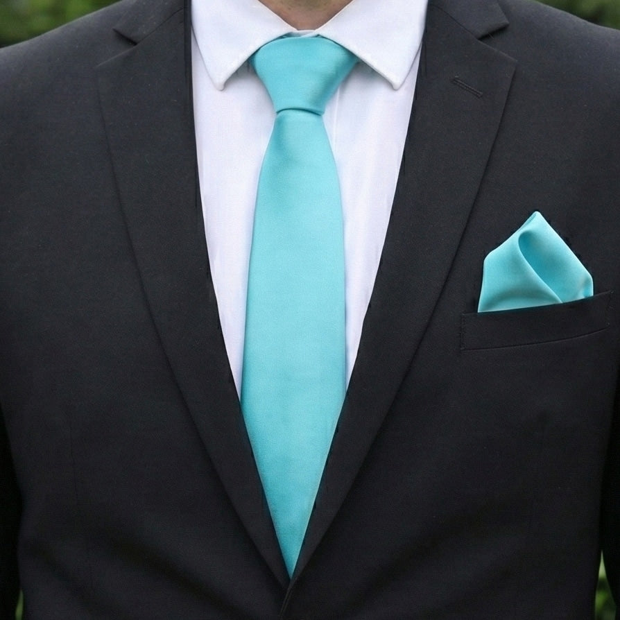 Aqua Turquoise Tie and Pocket Square Set