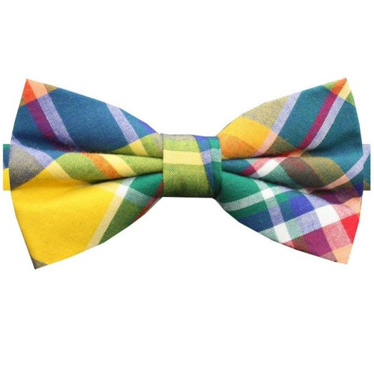 TURQUOISE, YELLOW, WHITE & BLUE TARTAN BOW TIE