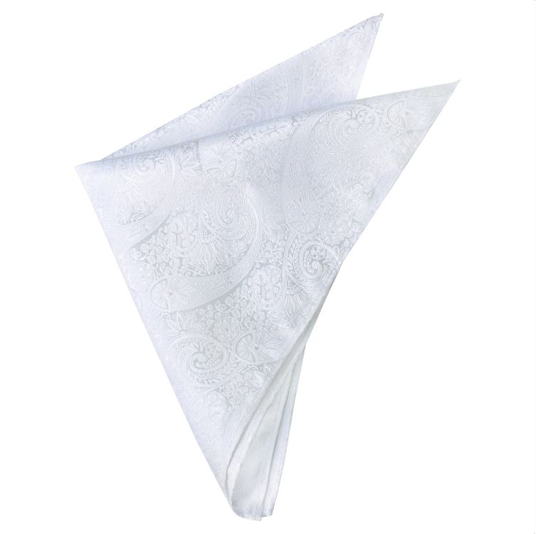 White Paisley Pocket Square