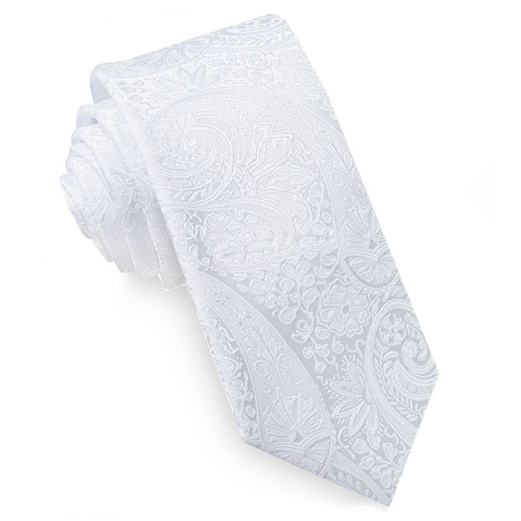 White Paisley Mens Skinny Necktie