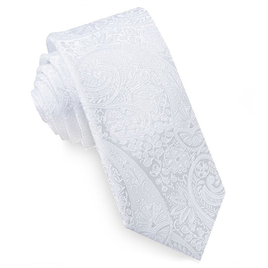 White Paisley Mens Skinny Necktie