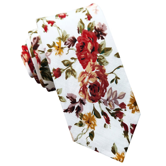 White with Autumn Flowers Men’s Slim Tie