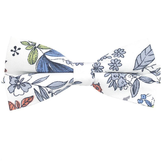 White with Blue, Red & Green Floral Bow Tie
