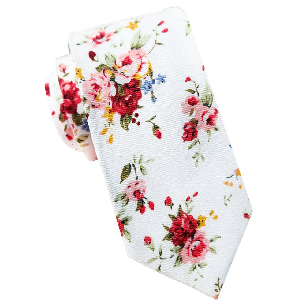 White with Pink, Red, Yellow & Blue Floral Men’s Slim Tie