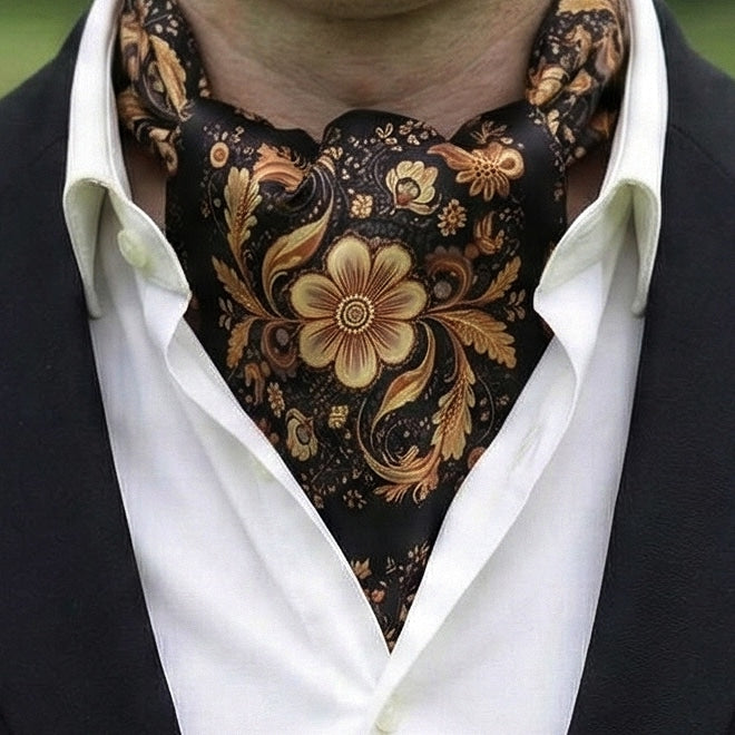 Genuine Silk William Morris Gold & Black Ascot Cravat