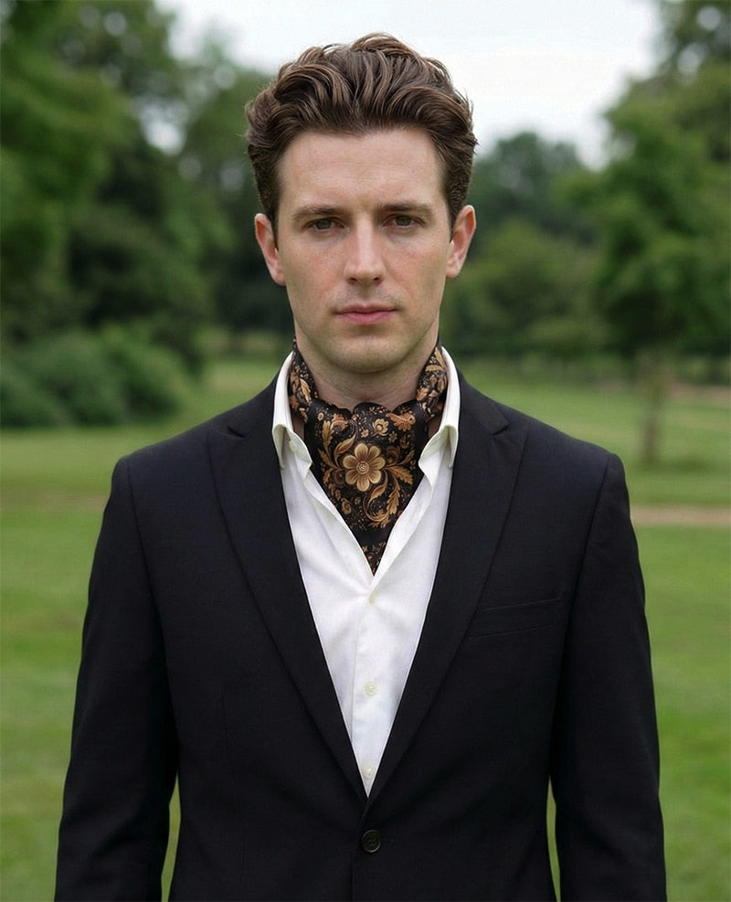 Genuine Silk William Morris Gold & Black Ascot Cravat