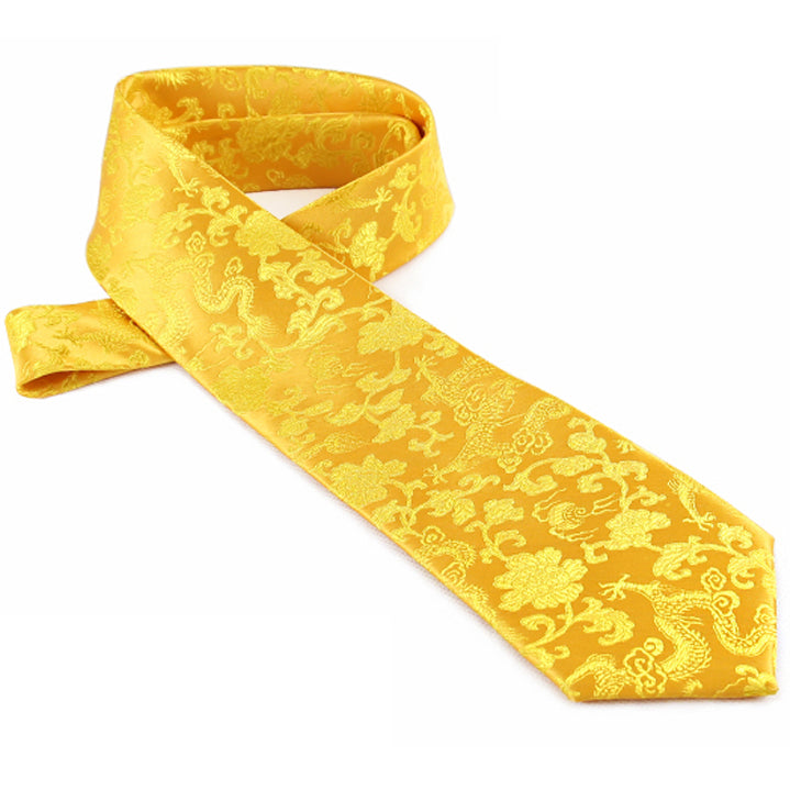 Yellow with Gold Dragons Hong Kong Style Tie